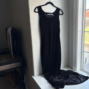 Vintage Cement Womens 90s Black Crushed Velvet Whimsy Goth‎ Grunge Maxi Dress M